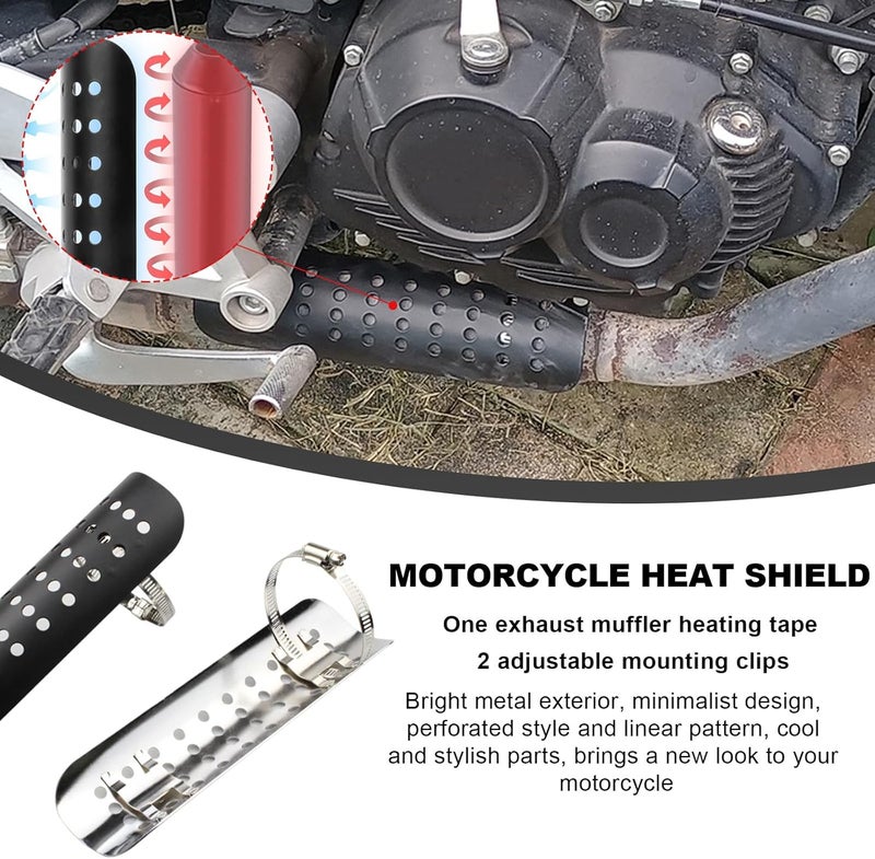 Wevdn Motorcycle Heat Shield, Aluminum Motorbike Pipe Heat Exhaust Heat Shield, Pipe Heat Shield Cover Guard Protector with 2 Stainless Steel Clamps, Motorcycle Accessories (Silver) - Image 4